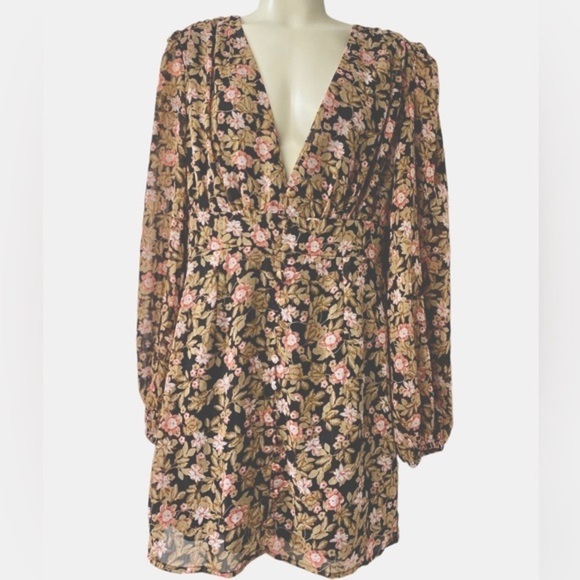 Nasty GAL Floral Chiffon Print V Neck Mini Party Evening Tea Dress Sz US8 Cute - Picture 2 of 16